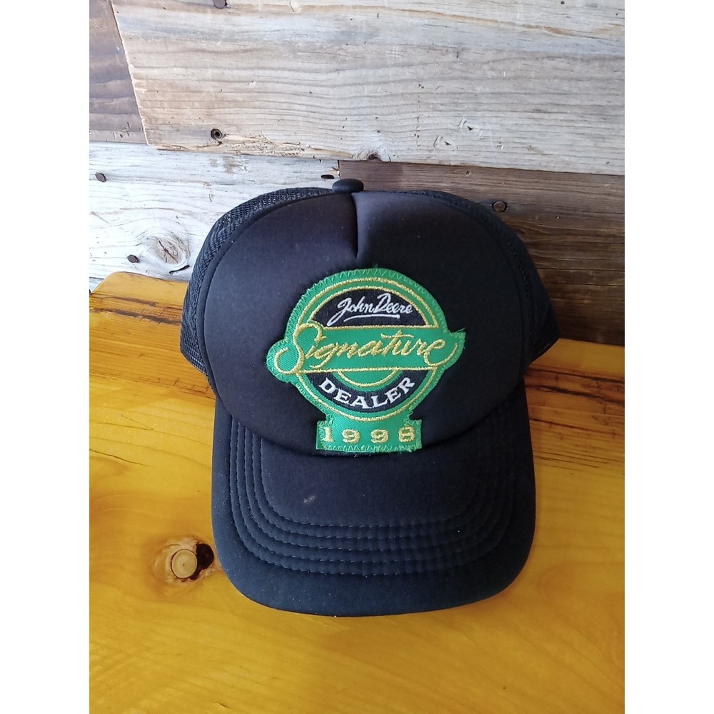 Vintage John Deere Hat  Mesh Snapback Trucker Cap USA  Black Signature Dealer 98